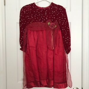 Long Sleeve Dress Girls Size 10 With Rose Bow Tie Back Red Silver Starry Night